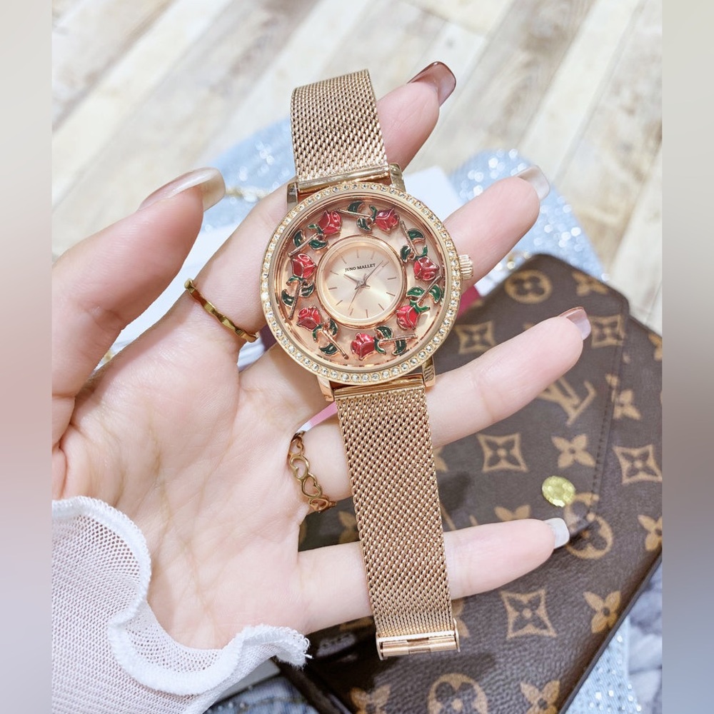 JUNO MALLET Crystal Lively Locket Watch Rose Gold Minimalist Watch